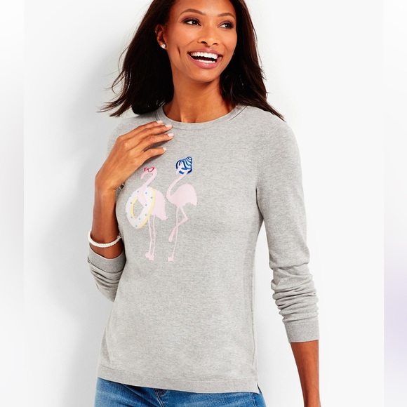 Talbots • Grey Flamingo Long Sleeve Sweater - Picture 1 of 5